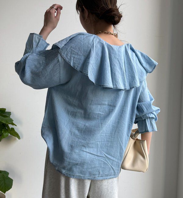  「シアーデニムラッフルブラウス」|シャツ・ブラウス|