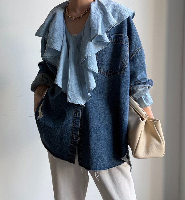  「シアーデニムラッフルブラウス」|シャツ・ブラウス|