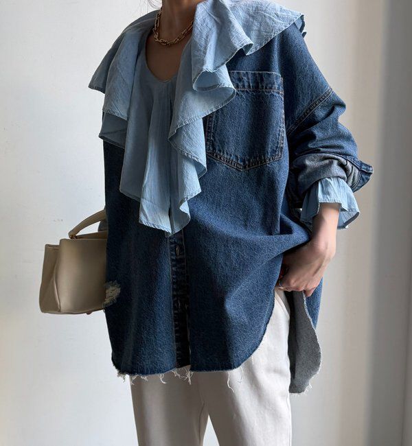  「シアーデニムラッフルブラウス」|シャツ・ブラウス|