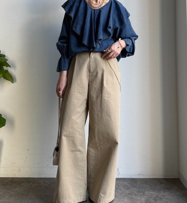  「シアーデニムラッフルブラウス」|シャツ・ブラウス|