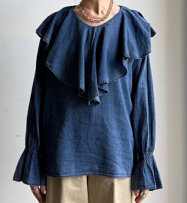  「シアーデニムラッフルブラウス」|シャツ・ブラウス|
