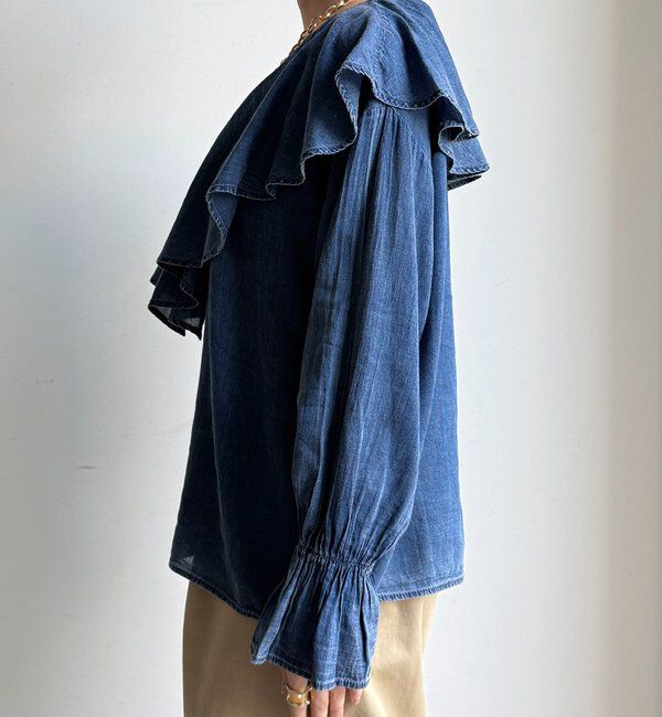  「シアーデニムラッフルブラウス」|シャツ・ブラウス|