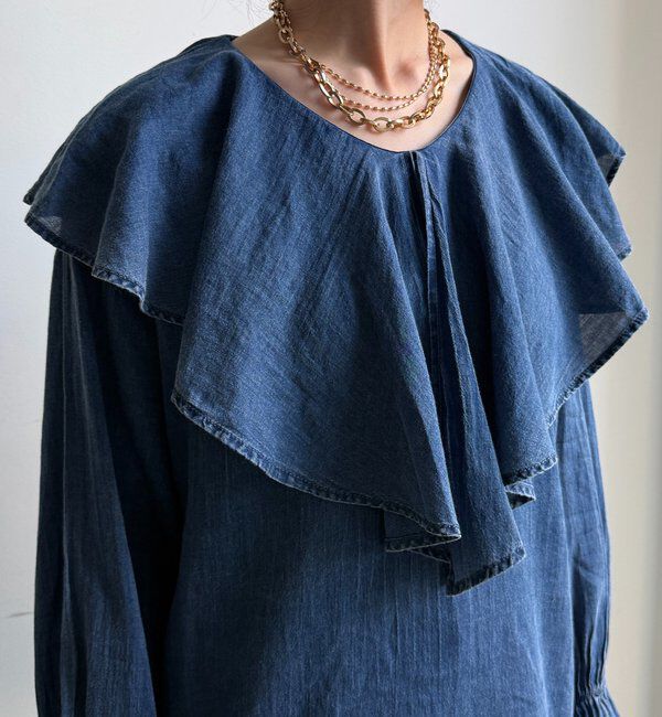  「シアーデニムラッフルブラウス」|シャツ・ブラウス|
