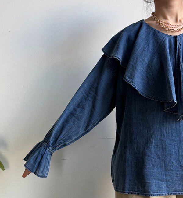  「シアーデニムラッフルブラウス」|シャツ・ブラウス|