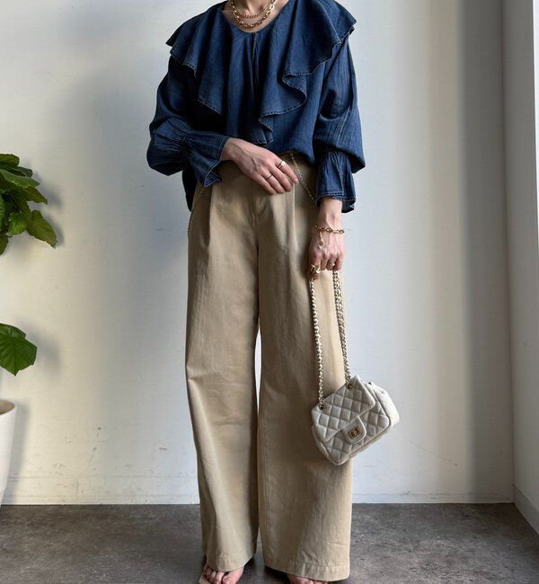  「シアーデニムラッフルブラウス」|シャツ・ブラウス|