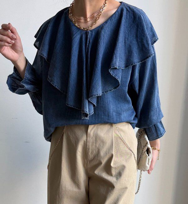  「シアーデニムラッフルブラウス」|シャツ・ブラウス|