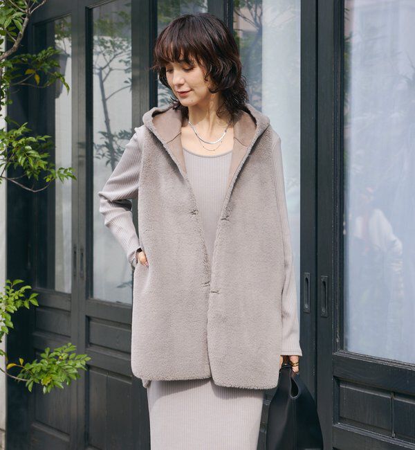  「【シーズンムード高まる】エコファーフードジレ」|ベスト・ジレ|