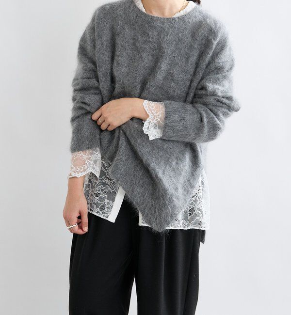  「【ヘアリーな質感】起毛ウールサイドスリットニット」|ニット・セーター|