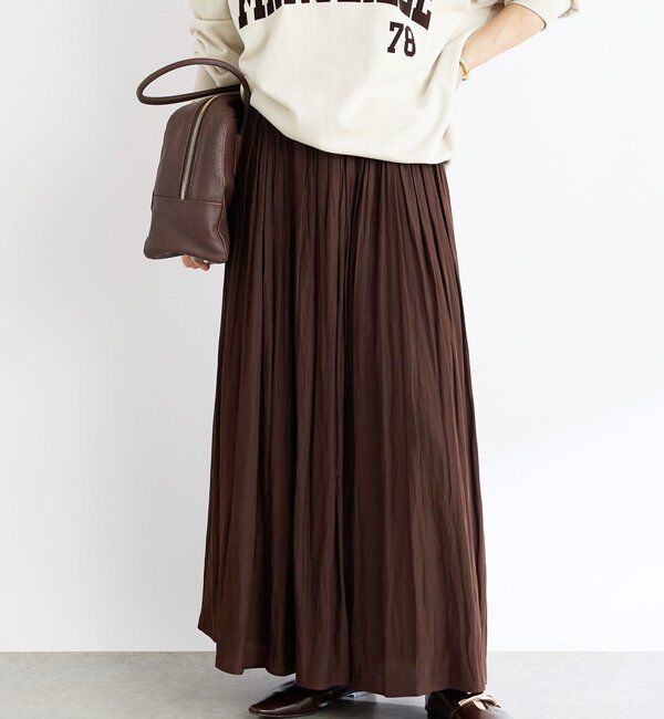  「【上品なシルエット】割繊ギャザースカート」|スカート|ブラウン