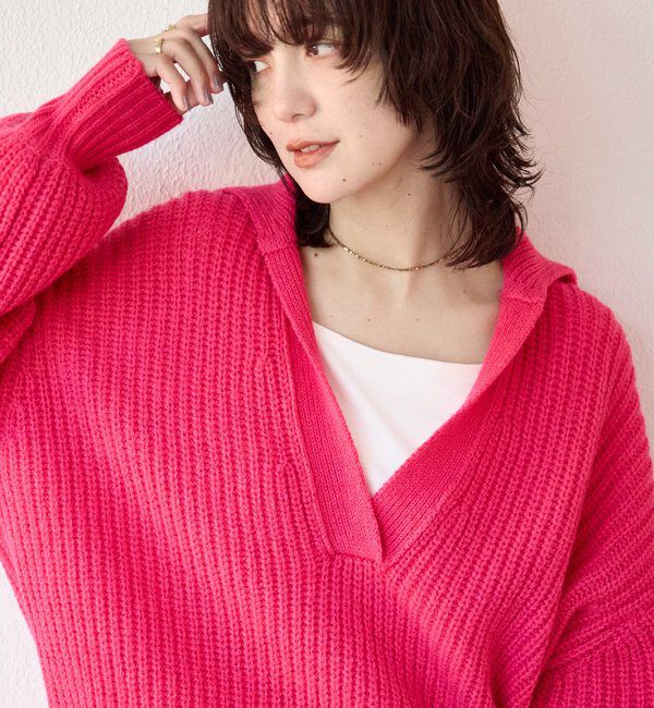  「【抜け感のある着こなしに】メランジスキッパーニット」|ニット・セーター|ピンク