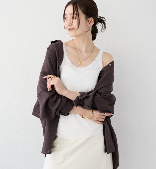  「【フェミニンなムードを演出】チュールリブタンクトップ」|キャミソール|