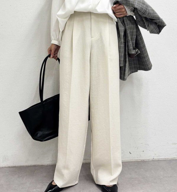  「【シワになりにくい】ジャージータックワイドパンツ」|チノ|
