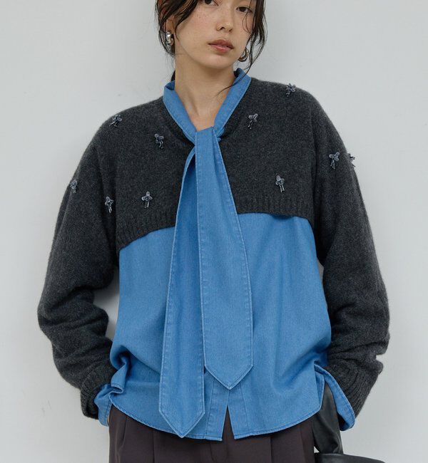  「【25th記念アイテム】ビジューショートVニット」|ニット・セーター|