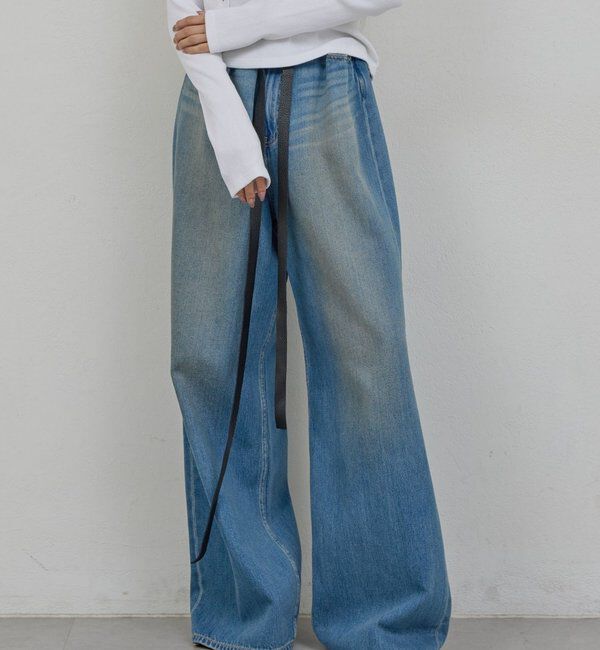  「【PEAS】レザーベルト付きソフトデニム」|デニム|