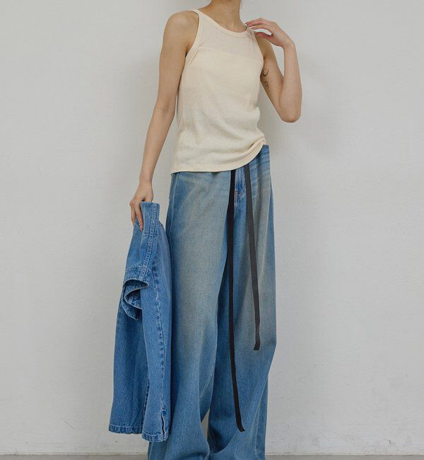  「【PEAS】レザーベルト付きソフトデニム」|デニム|