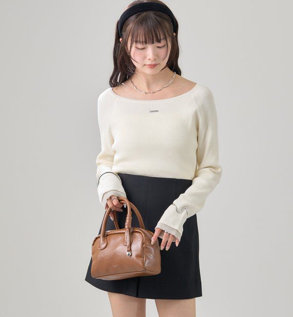  「プレート付きクルーリブニット」|ニット・セーター|