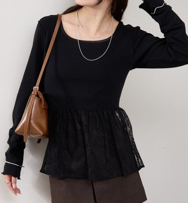  「レースドッキングロンT」|Tシャツ・カットソー|ブラック