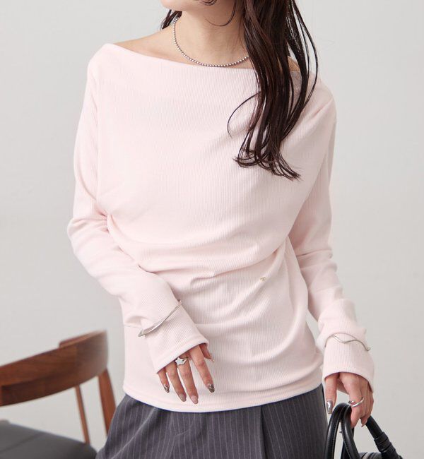  「チャーム付きオフショルリブロングTシャツ」|Tシャツ・カットソー|