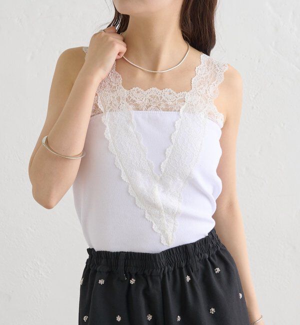  「パット付きVレースタンクトップ」|キャミソール|