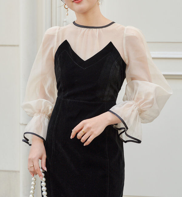  「【結婚式/ドレス/サイズ展開あり】配色シアーベアデザインワンピース」|ドレス|