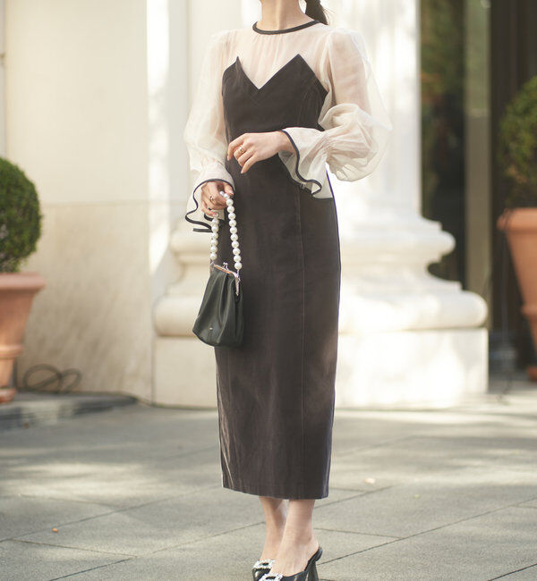  「【結婚式/ドレス/サイズ展開あり】配色シアーベアデザインワンピース」|ドレス|