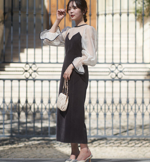  「【結婚式/ドレス/サイズ展開あり】配色シアーベアデザインワンピース」|ドレス|