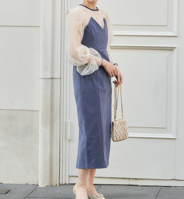  「【結婚式/ドレス/サイズ展開あり】配色シアーベアデザインワンピース」|ドレス|