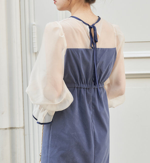  「【結婚式/ドレス/サイズ展開あり】配色シアーベアデザインワンピース」|ドレス|