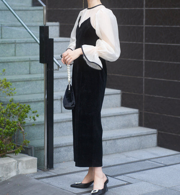  「【結婚式/ドレス/サイズ展開あり】配色シアーベアデザインワンピース」|ドレス|