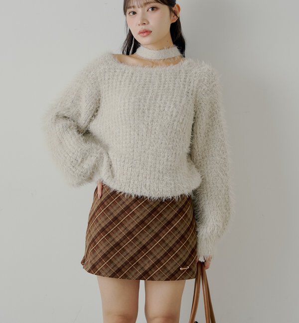  「2wayレイヤードチェックボックスタイトミニスカート」|スカート|