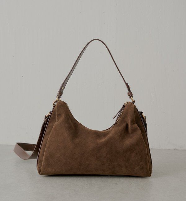  「ポーチチャーム付きスエードコンビボストンバッグ」|ボストンバッグ|