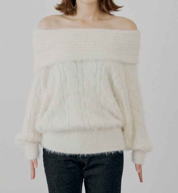  「リブデザインオフショルルーズニット」|ニット・セーター|