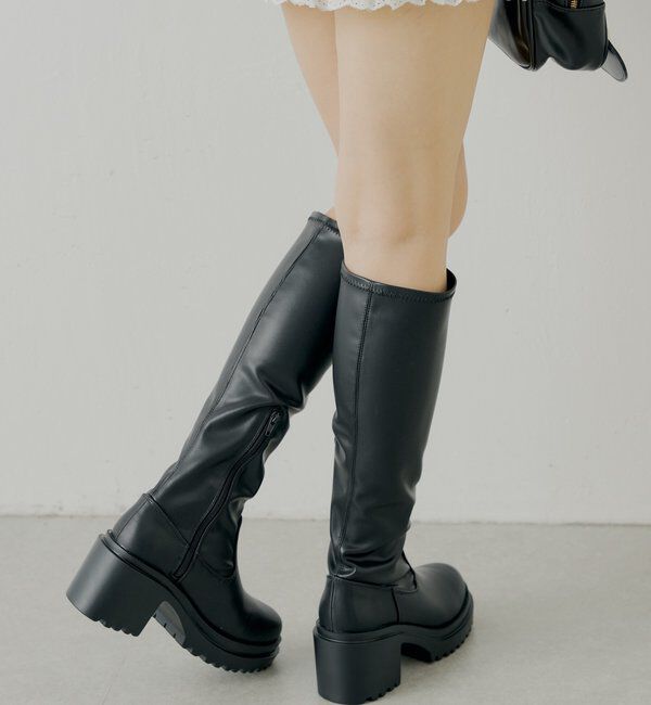  「【REVIVAL】厚底チャンキーストレッチロングブーツ」|ロングブーツ|