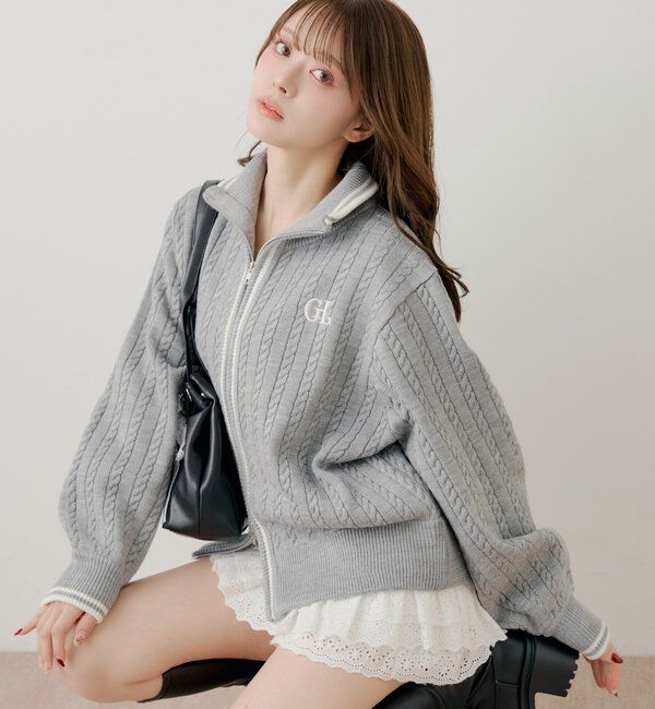  「【セットアップ対応】ダブルジップルーズニット」|ニット・セーター|グレー