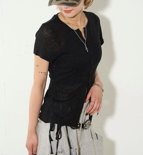  「シアーナロー半袖カーディガン」|Tシャツ・カットソー|