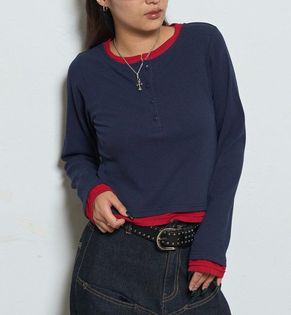  「レイヤードヘンリートップス」|Tシャツ・カットソー|