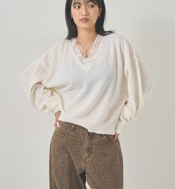  「レースVネックニット」|ニット・セーター|