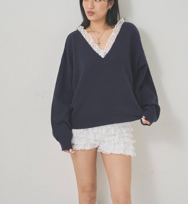  「レースVネックニット」|ニット・セーター|
