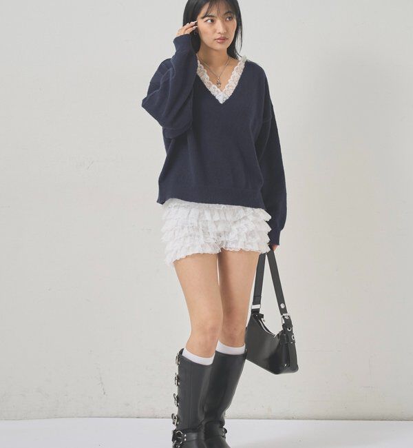  「レースVネックニット」|ニット・セーター|
