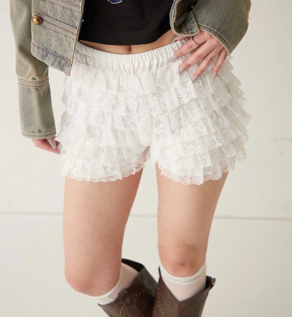  「レースショートパンツ(無地/ドット/チェック/レオパード)」|チノ|