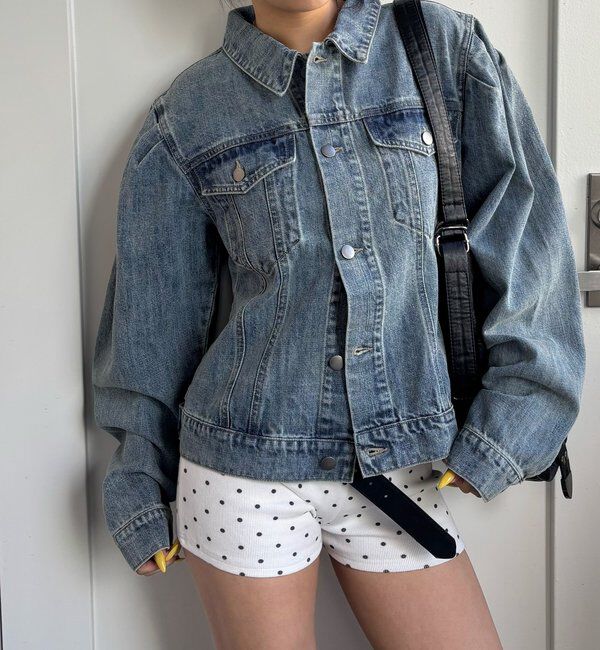  「【WEB限定】パフスリーブデニムジャケット」|ブルゾン・スタジャン|サックスブルー