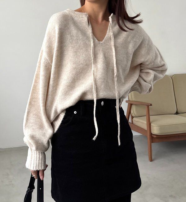  「【前後2WAY】もちふわ2WAYスキッパーニット」|ニット・セーター|アイボリー