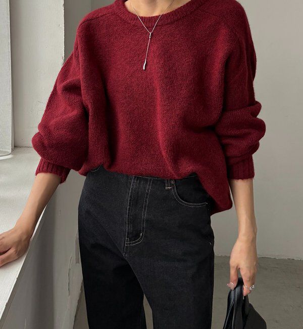  「【前後2WAY】もちふわ2WAYスキッパーニット」|ニット・セーター|ボルドー