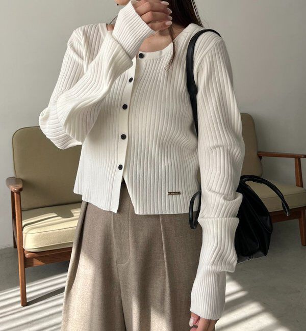  「【新色/オフホワイト】【前後2WAY】カーブスリーブリブニット」|カーディガン|