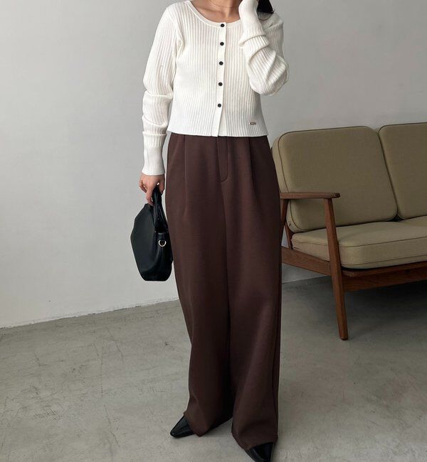  「【新色/オフホワイト】【前後2WAY】カーブスリーブリブニット」|カーディガン|