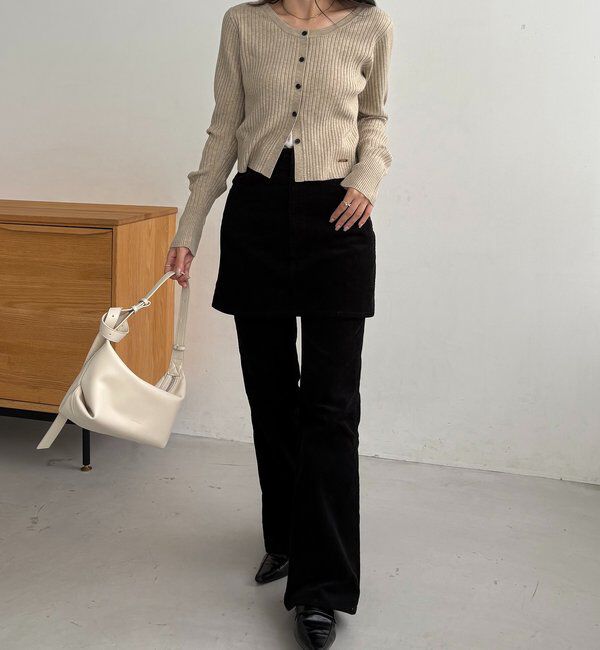  「【新色/オフホワイト】【前後2WAY】カーブスリーブリブニット」|カーディガン|