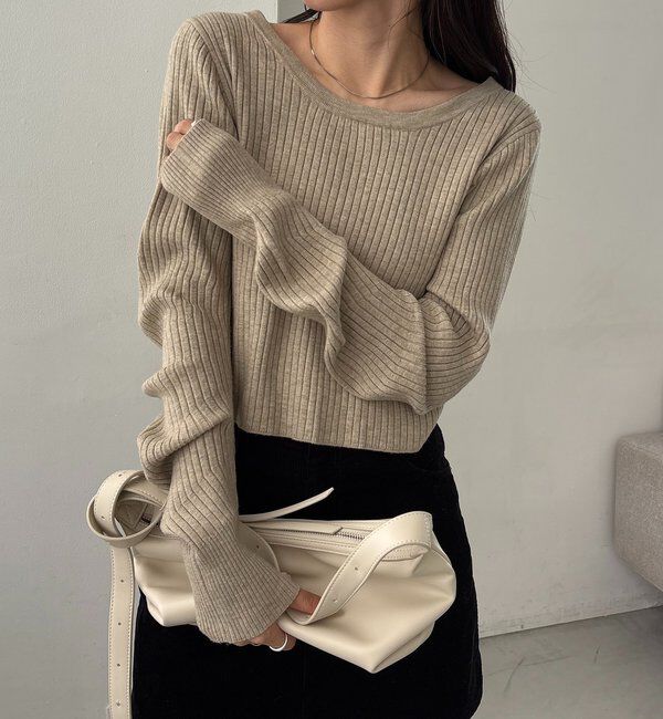  「【新色/オフホワイト】【前後2WAY】カーブスリーブリブニット」|カーディガン|