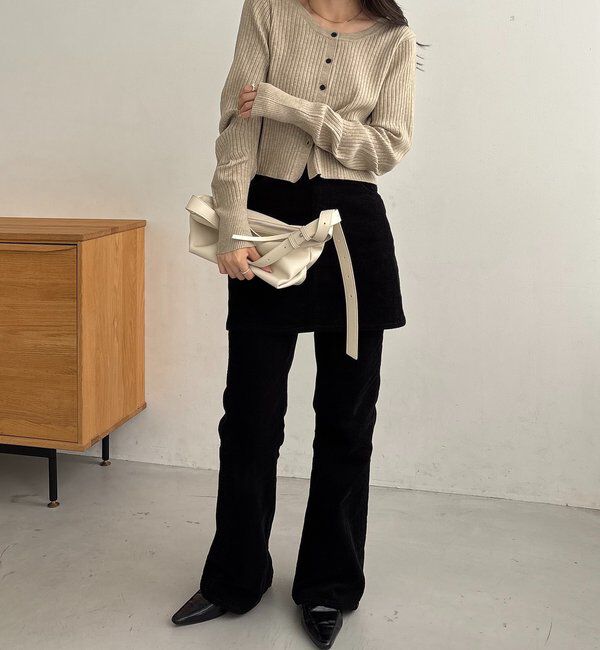  「【新色/オフホワイト】【前後2WAY】カーブスリーブリブニット」|カーディガン|