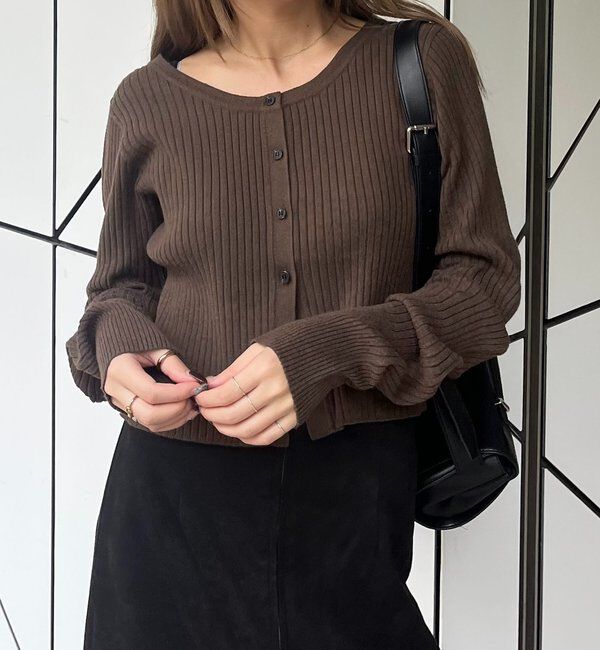 「【新色/オフホワイト】【前後2WAY】カーブスリーブリブニット」|カーディガン|