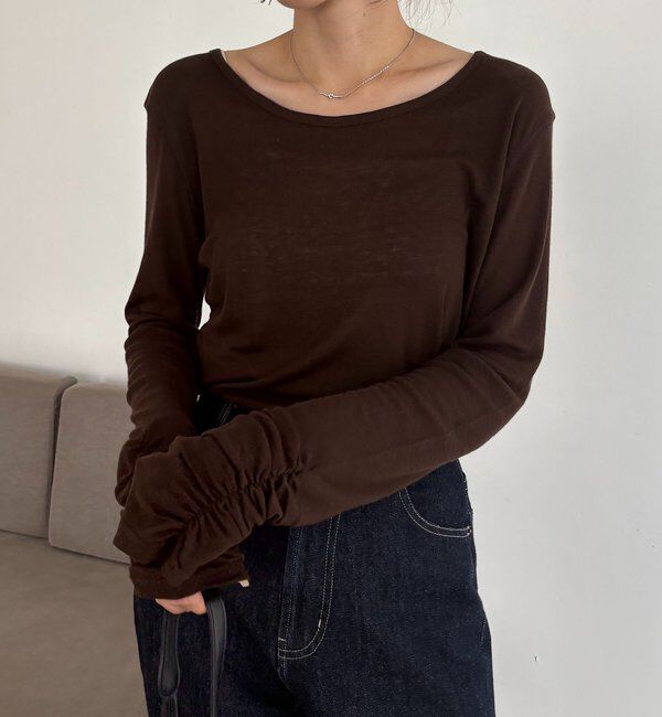  「【前後2WAY】テンセルウール袖ギャザーロンT」|Tシャツ・カットソー|